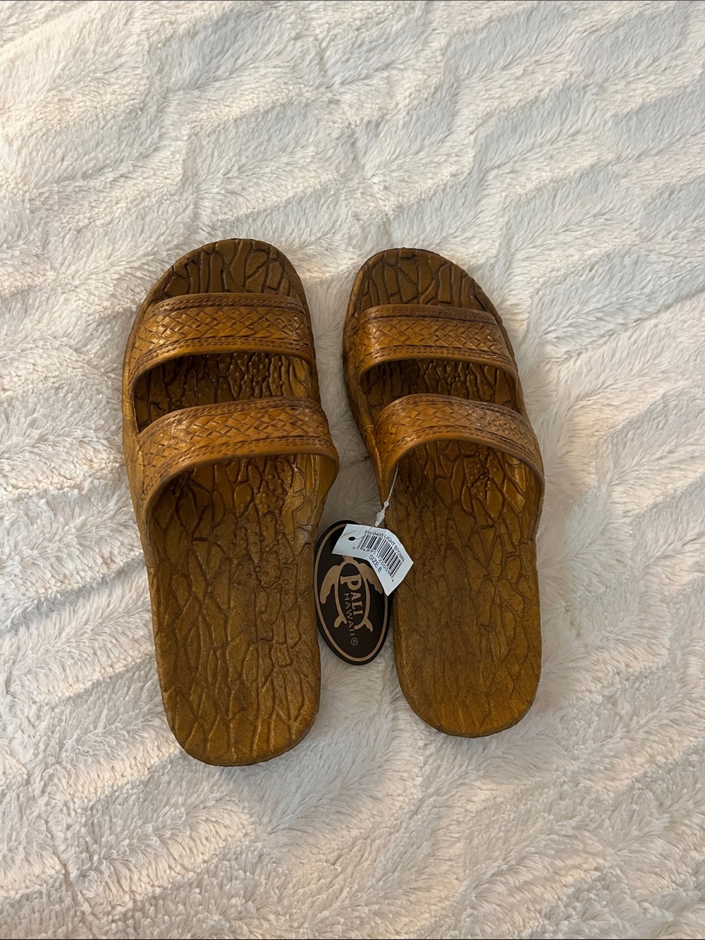 Pali Hawaii womens jandals.Tan Textured Double-Strap Slide Sandals